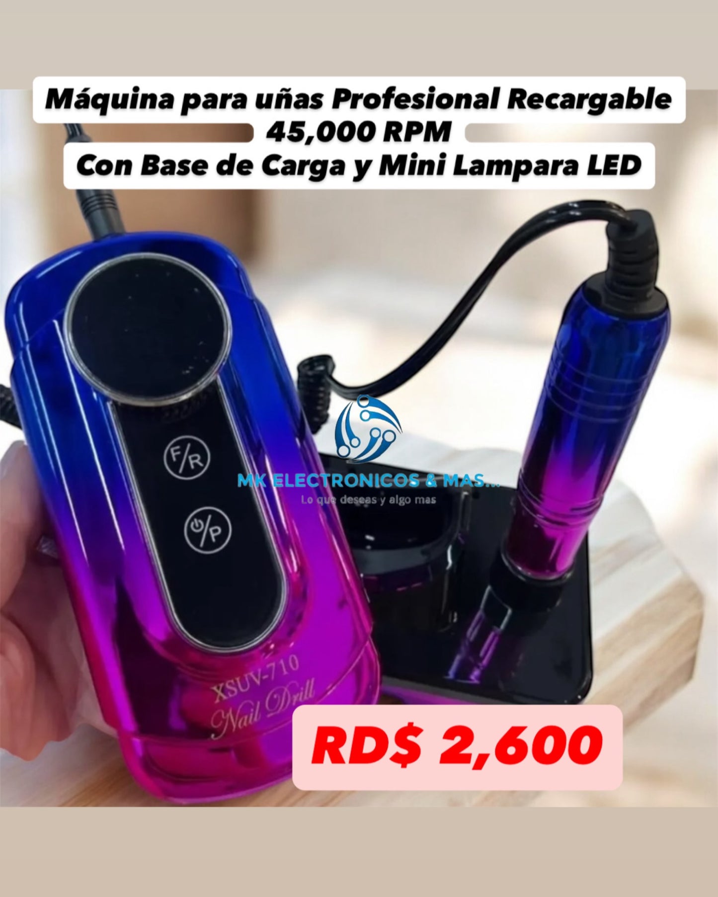 Máquina de uñas Profesional Recargable XSUV-710 45,000 RPM