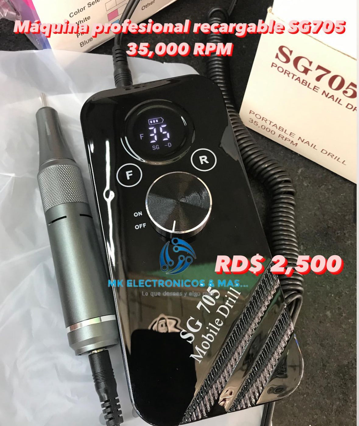 Máquina de uñas Profesional recargable SG 705 35,000 RPM