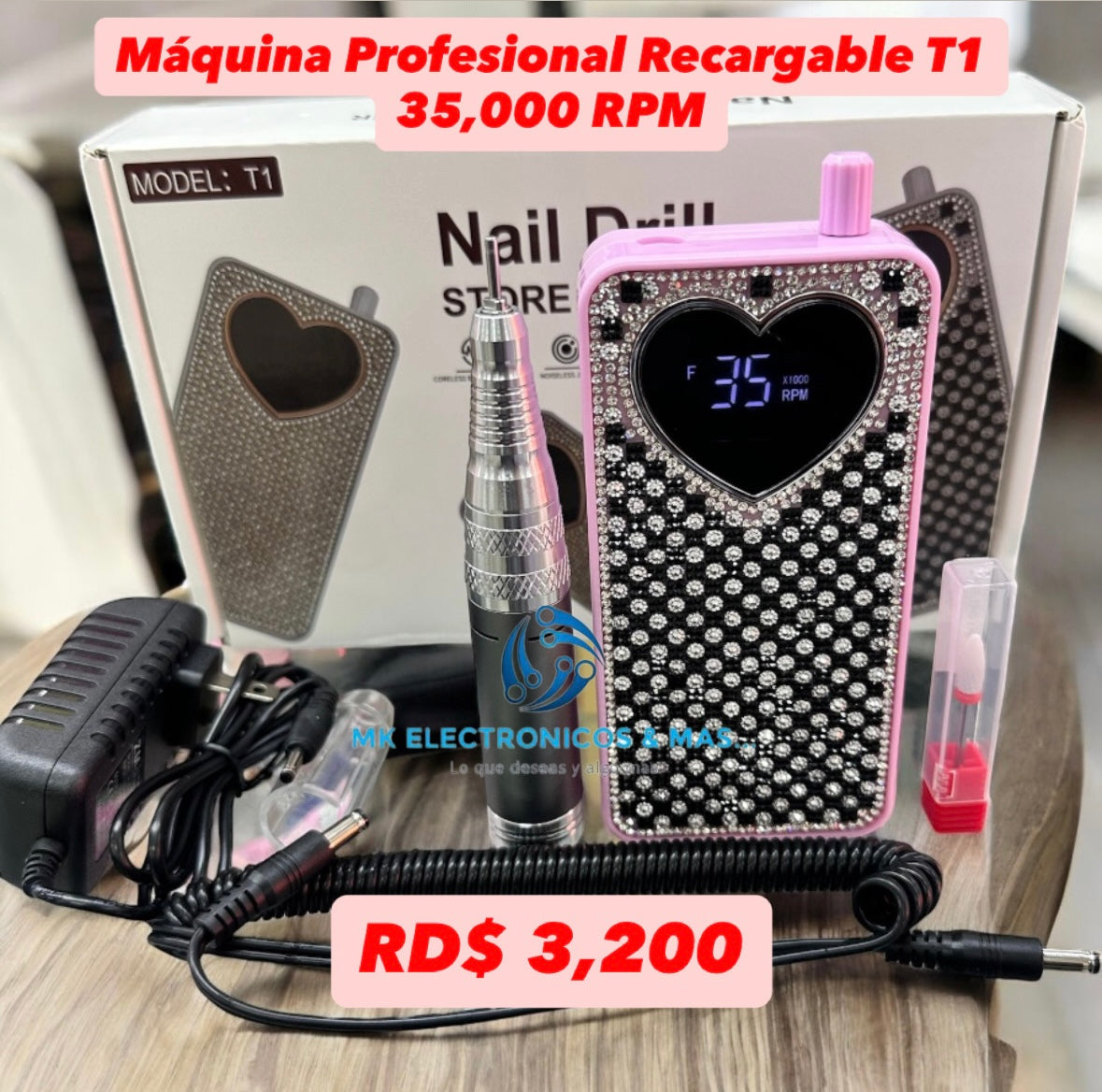 Máquina de uñas profesional recargable T1 35,000 RPM