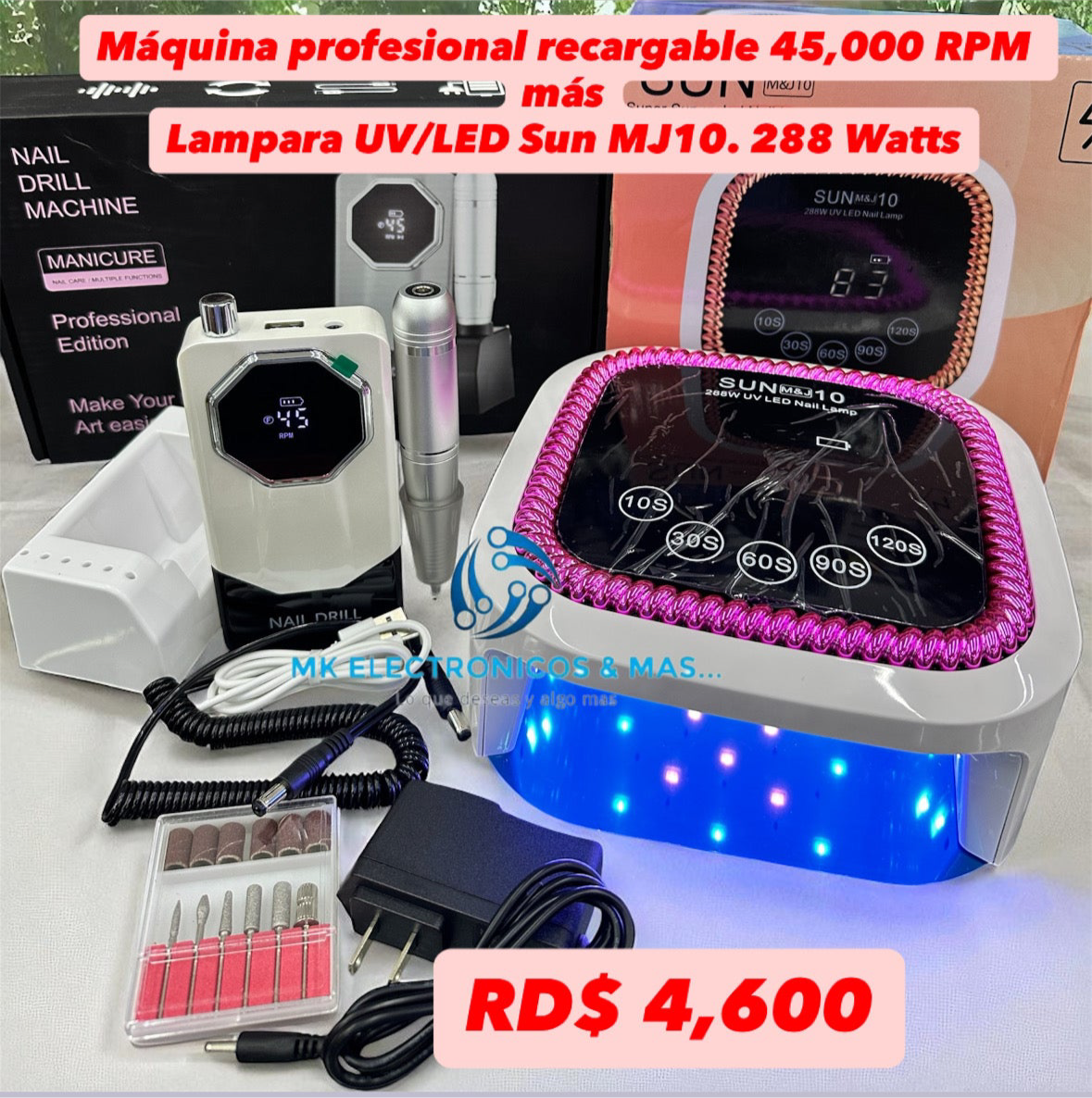 Combo Máquina Profesional Recargable V11 + Lampara UV/LED Sun M&J 10 288 Watts