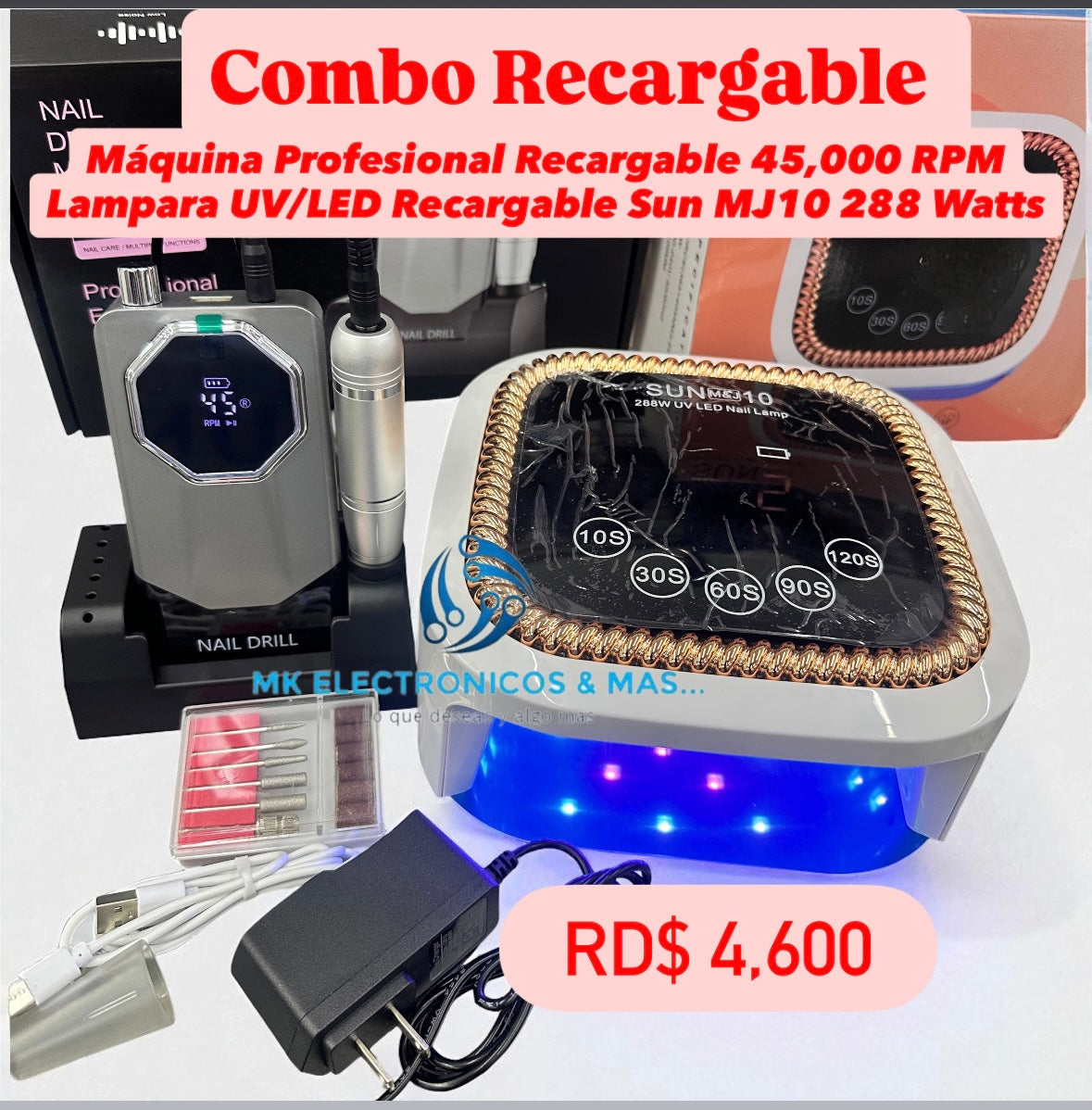 Combo Máquina Profesional Recargable V11 + Lampara UV/LED Sun M&J 10 288 Watts