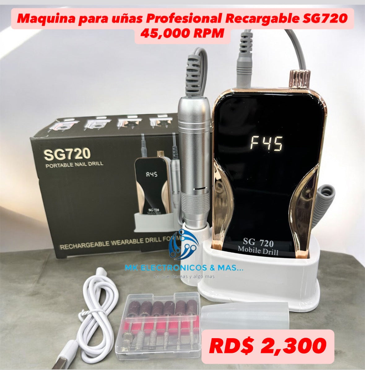 Drill para Uñas Profesional Recargable 45,000 RPM - Modelo SG720
