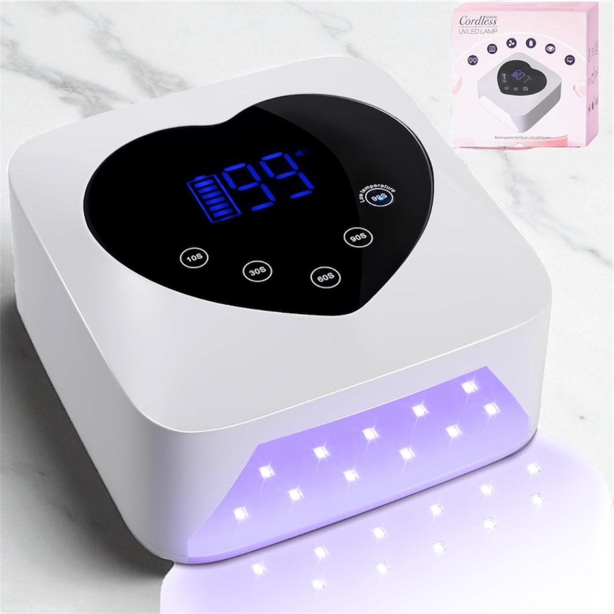 Lampara UV/LED Cordless Corazon 72 Watts Recargable Blanca