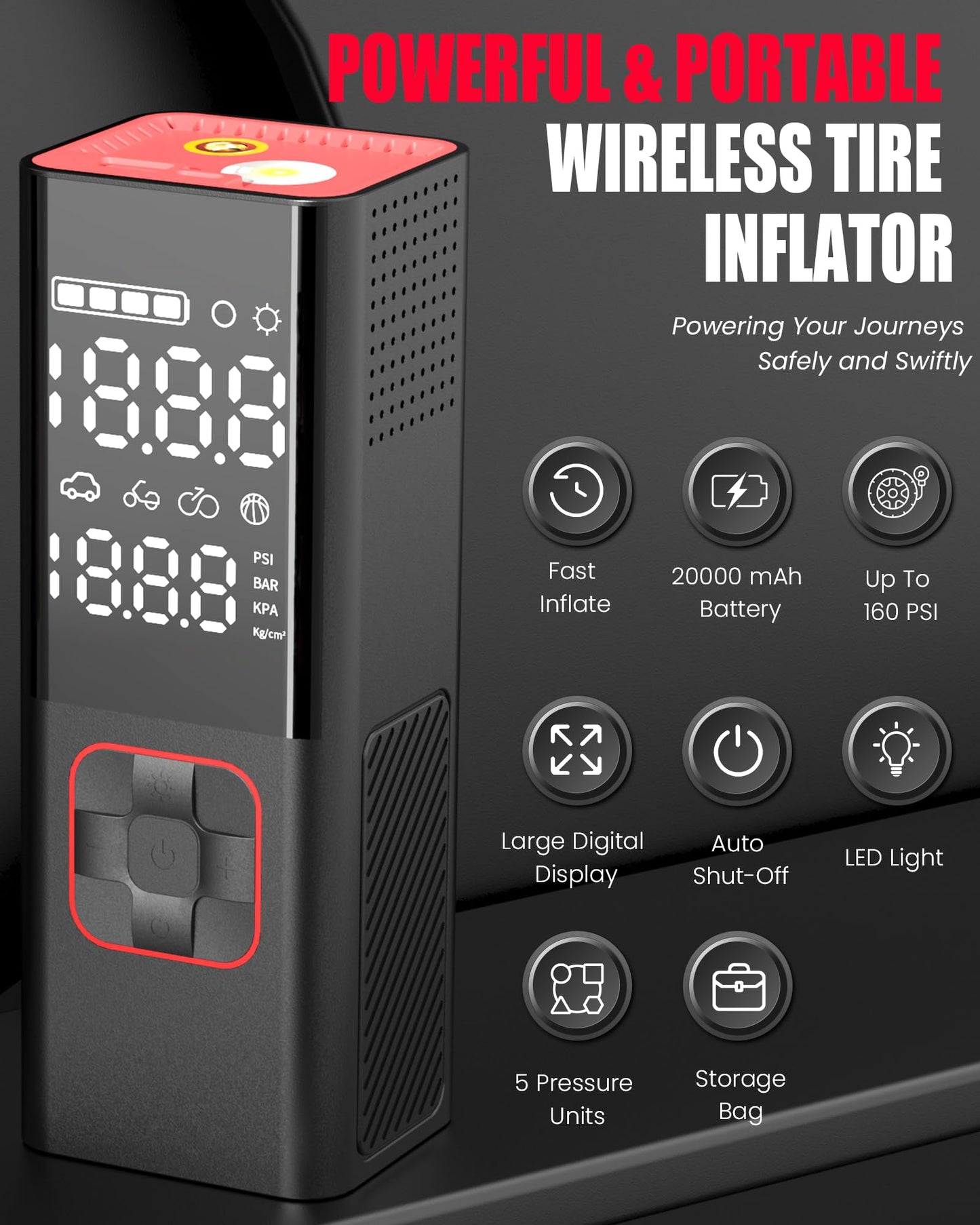 Compresor de aire digital inalámbrico recargable ATJ-6988