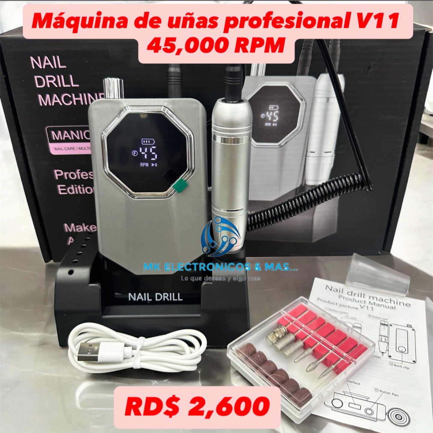 Maquina de uñas profesional recargable V11 45,000 RPM