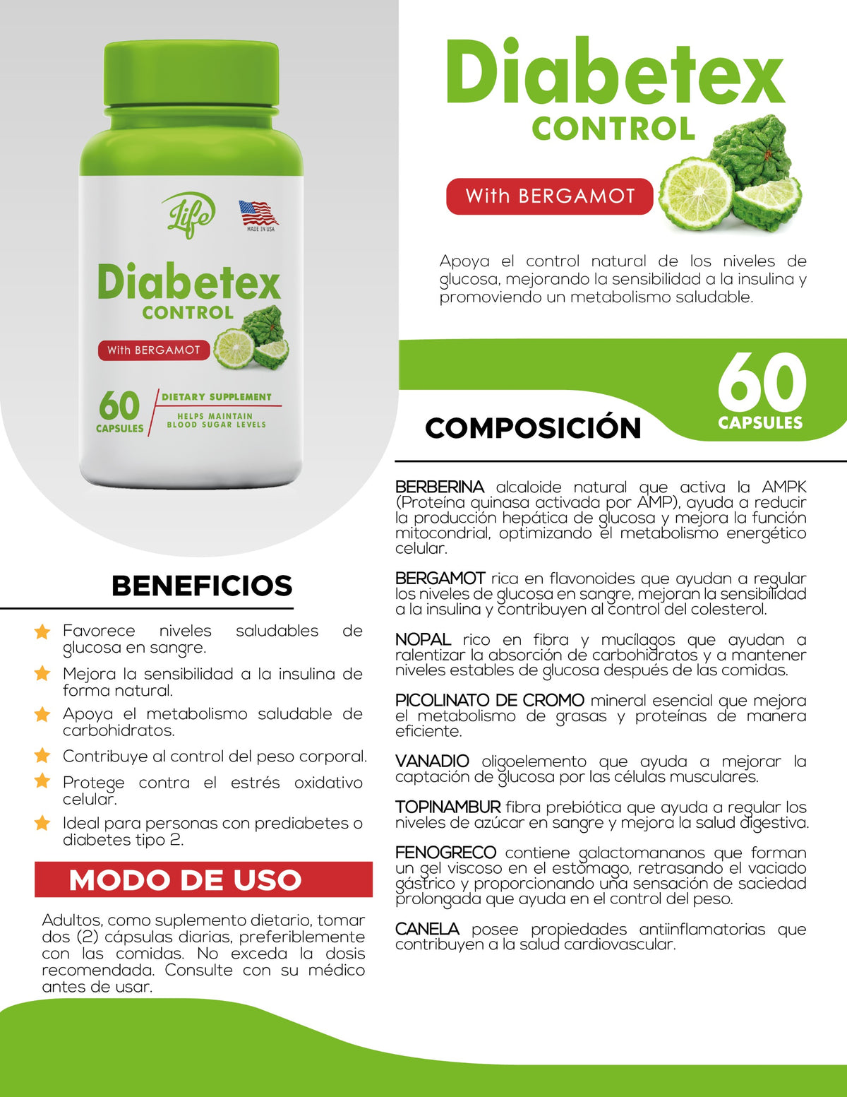 Diabetex Control - Suplemento para Control de Glucosa con Bergamota
