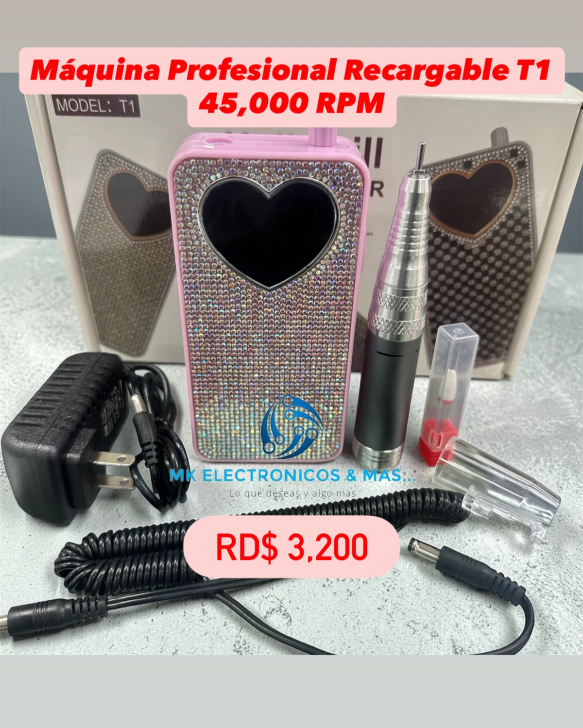 Máquina de Uñas Profesional Recargable T1 - 45,000 RPM Inalámbrica