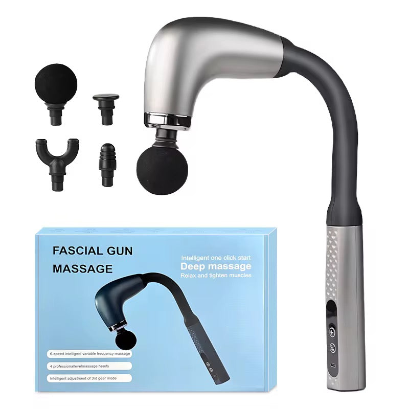 Pistola de Masaje Muscular con Cuello Flexible 360° — 4 Cabezas Intercambiables