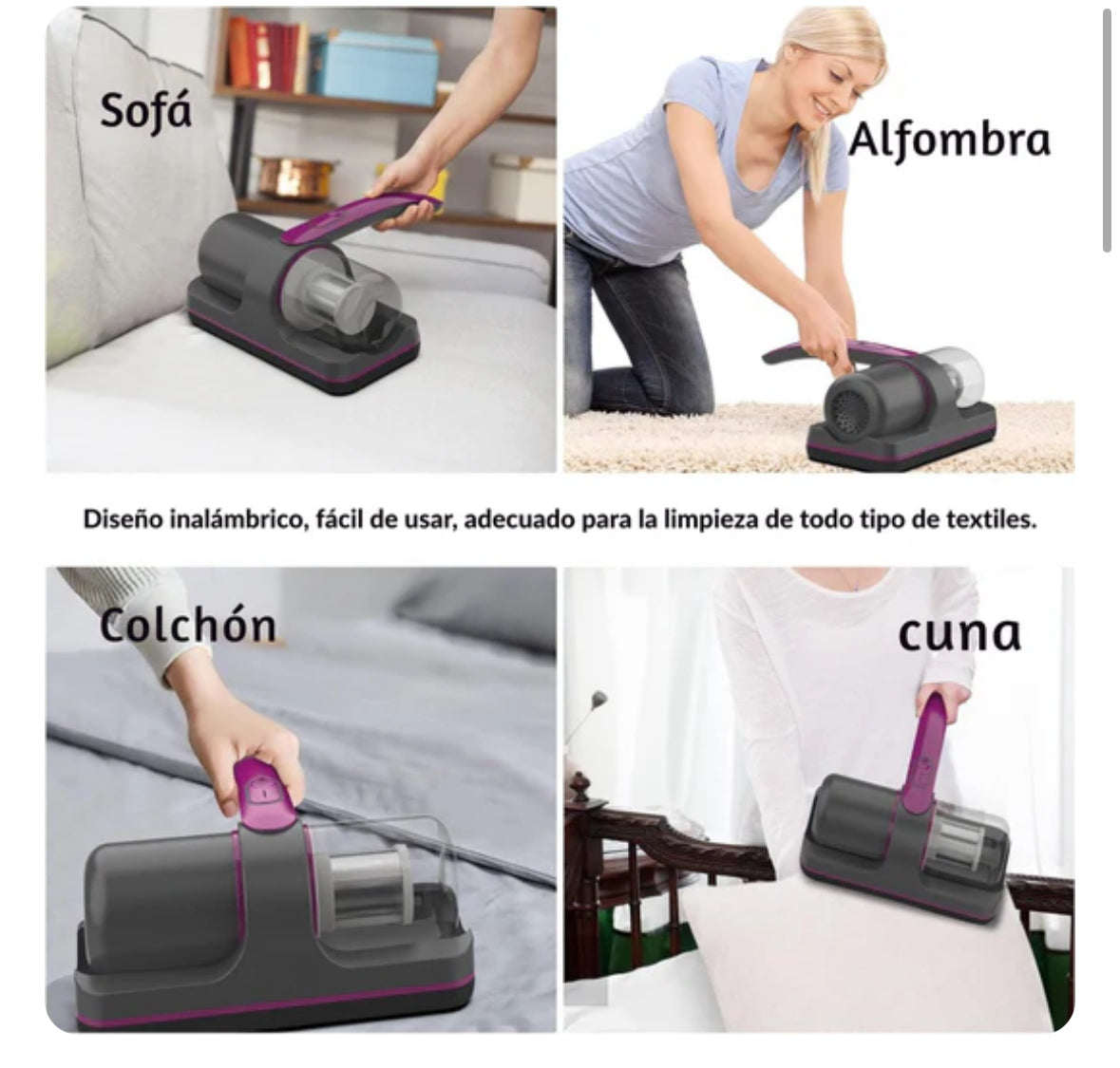 Aspiradora de Mano Inalámbrica con UV anti ácaros y suciedad.