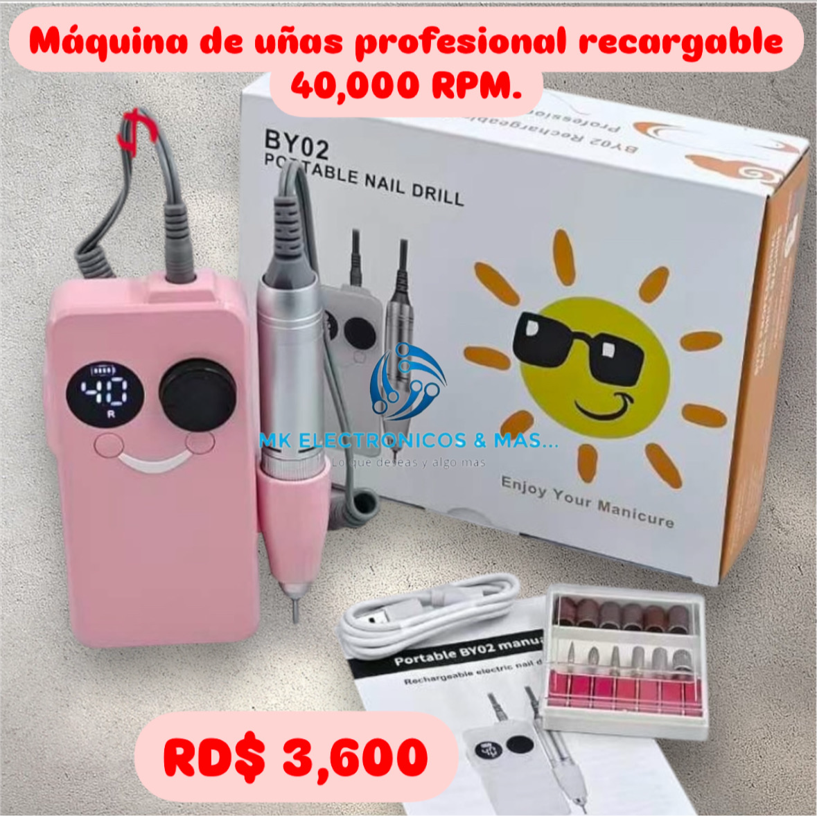 Máquina para uñas Profesional Recargable BY02 40,000 RPM