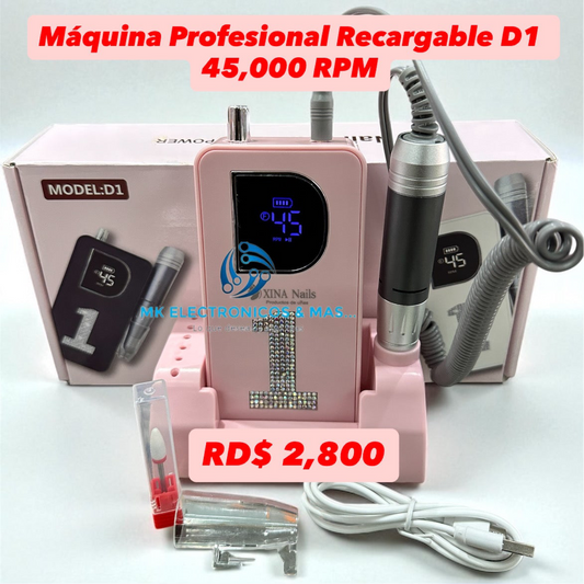 Máquina de uñas profesional recargable D1 45,000 RPM