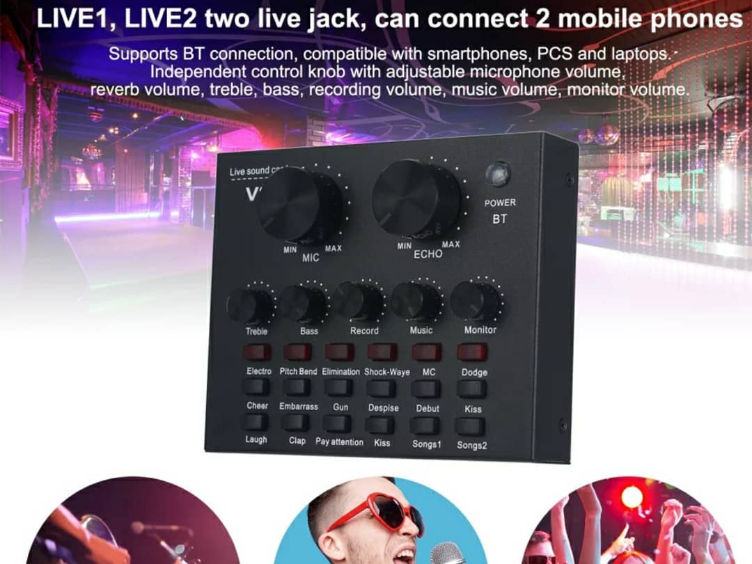 Tarjeta de sonido V8 Bluetooh para transmision/grabaciones en vivo (Facebook live, Instagram Live, YouTube, TikTok y demas)