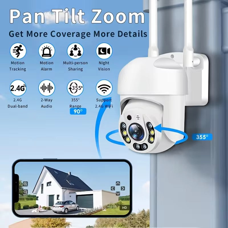 Cámara de seguridad Wifi 360°para exteriores. Cámara para el hogar con Detección de movimiento Seguimiento automático Control remoto