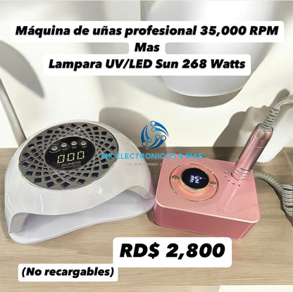 Combo maquina de uñas profesional BQ107 35,000 RPM más Lámpara UV/LED Sun YC57B 268