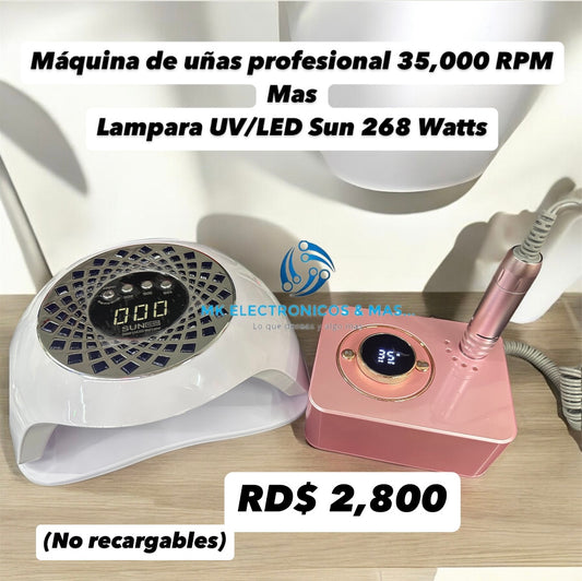 Combo maquina de uñas profesional BQ107 35,000 RPM más Lámpara UV/LED Sun YC57B 268
