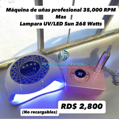 Combo maquina de uñas profesional BQ107 35,000 RPM más Lámpara UV/LED Sun YC57B 268