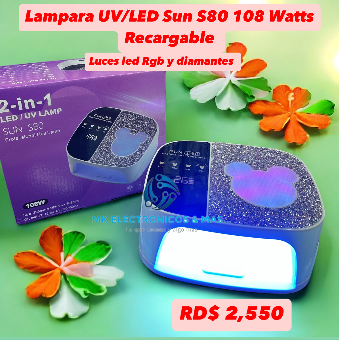 Lampara UV/LED Sun S80 108 Watts. Luces led Rgb y diamantes