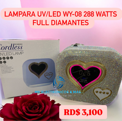 Lampara UV/LED Sun WY08 288 Watts recargable diseño full diamantes.