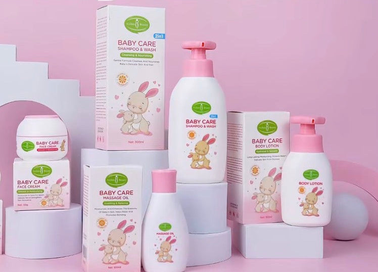 Aichun Beauty Baby Care Pink | Shampoo, Loción, Crema y Aceite con Coco y Caléndula