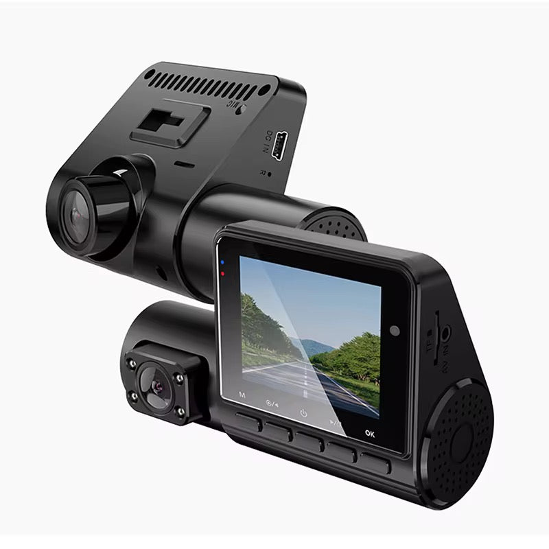 Cámara de seguridad para vehículo, 3 CANALES, DVR para coche, 1080P, cámara interior de tres vías, grabadora de vídeo, registro, Mini videocámara Dashcam