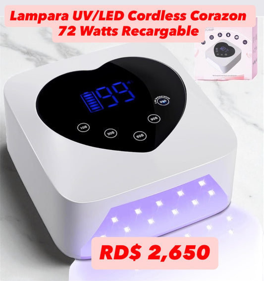 Lampara UV/LED Cordless Corazon 72 Watts Recargable Blanca