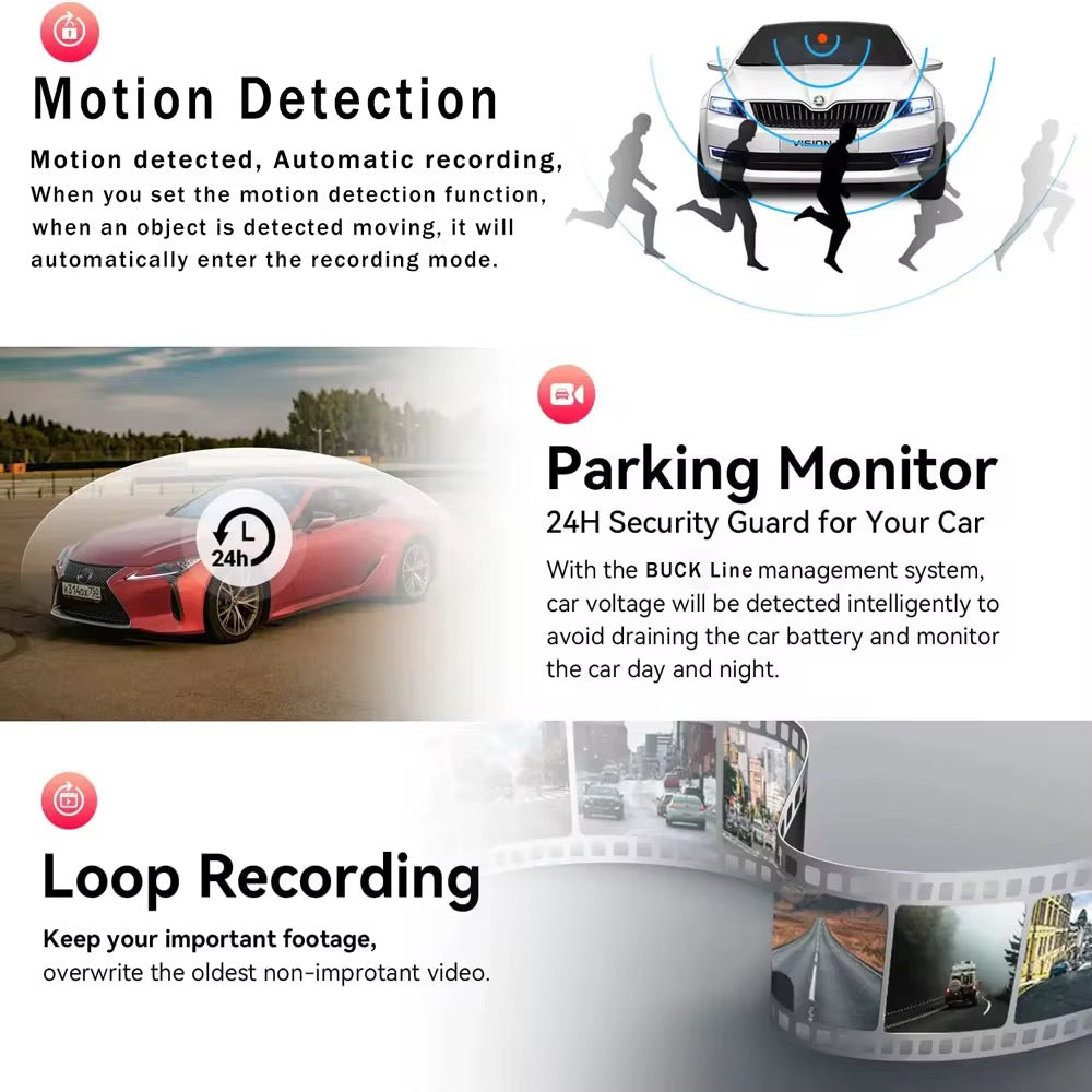 Cámara de seguridad para vehículo, 3 CANALES, DVR para coche, 1080P, cámara interior de tres vías, grabadora de vídeo, registro, Mini videocámara Dashcam