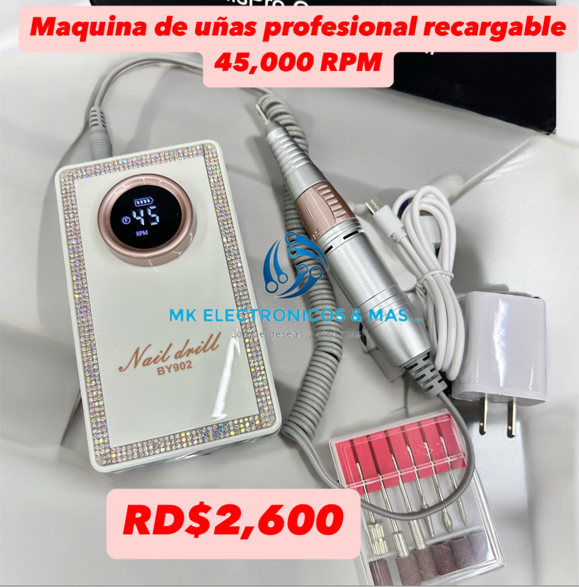 Máquina de uñas profesional recargable BY902 45,000 RPM