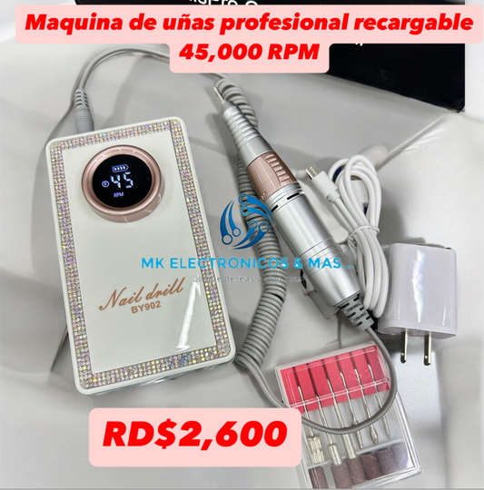 Máquina de uñas profesional recargable BY902 45,000 RPM