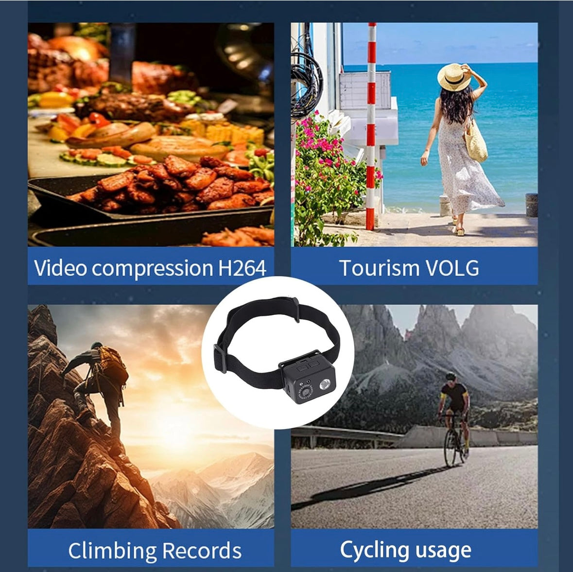Cámara de acción con luz LED, cámara portátil con linterna frontal de 2MP resolución 1080P, batería de 1000 mAh para aventura nocturna, luz LED de 3 W, compresión H264 de hasta 128 GB de almacenamiento