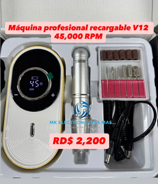 Máquina de uñas profesional recargable V12 45,000 RPM