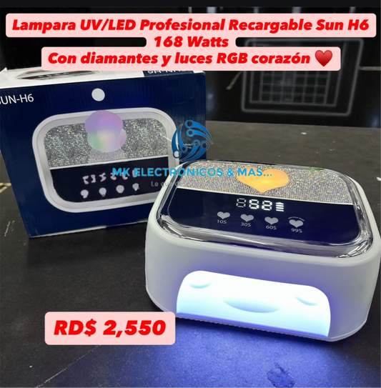 Lampara UV/LED Profesional Sun H6 168 Watts Recargable.