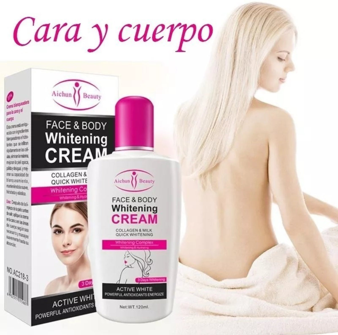 Crema blanqueadora de Colageno y Leche Aichun Beauty para cara y cuerpo