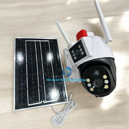 Cámara de seguridad Solar Wifi + Chip 4G 2 en 1 Full HD 4K. No necesita electricidad. 2 lentes 4MP + 4MP. Cámara solar con seguimiento humano AI