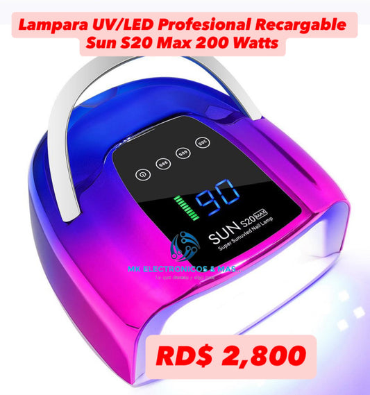 Lampara UV/LED Profesional Sun S20 Max 200 Watts Recargable.