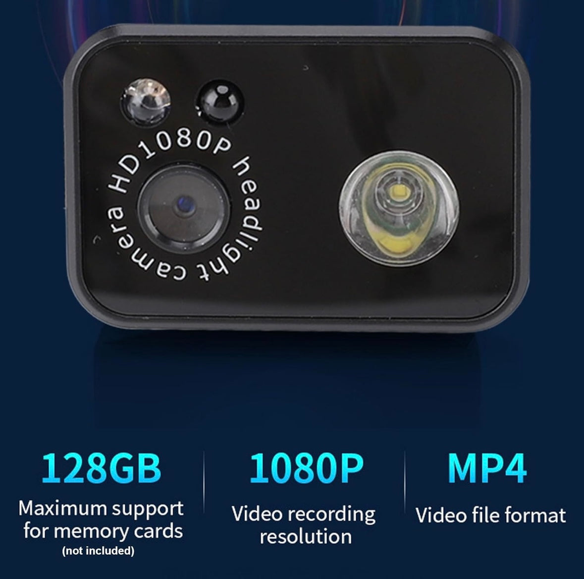 Cámara de acción con luz LED, cámara portátil con linterna frontal de 2MP resolución 1080P, batería de 1000 mAh para aventura nocturna, luz LED de 3 W, compresión H264 de hasta 128 GB de almacenamiento