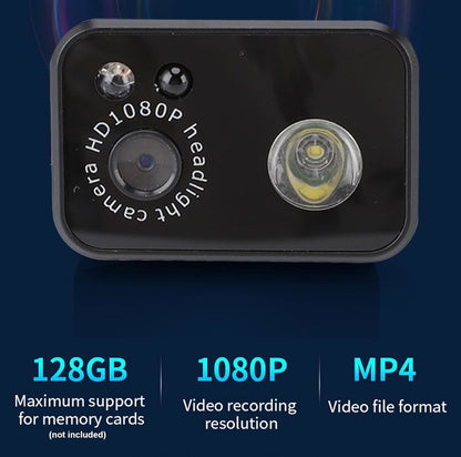 Cámara de acción con luz LED, cámara portátil con linterna frontal de 2MP resolución 1080P, batería de 1000 mAh para aventura nocturna, luz LED de 3 W, compresión H264 de hasta 128 GB de almacenamiento