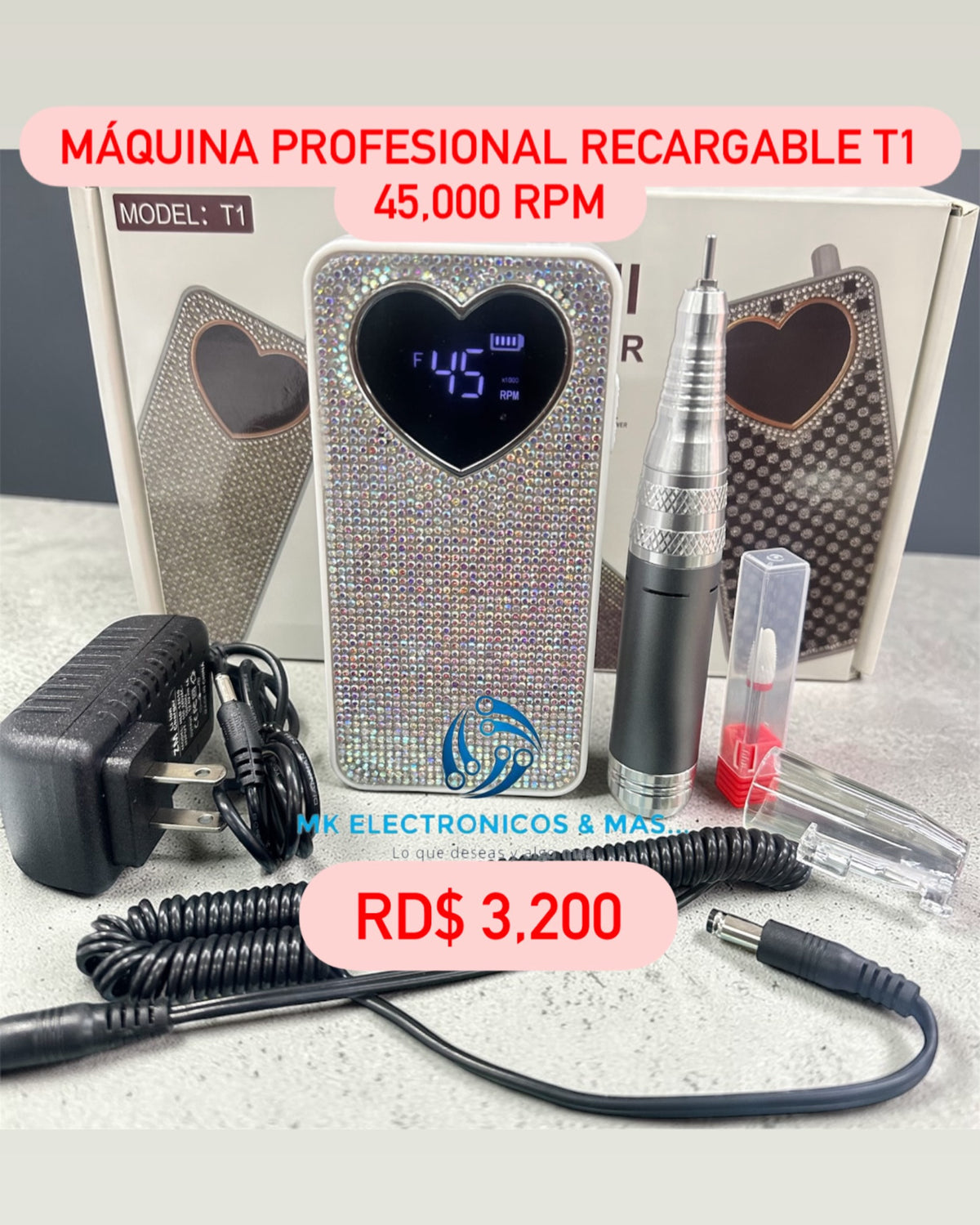Máquina de Uñas Profesional Recargable T1 - 45,000 RPM Inalámbrica