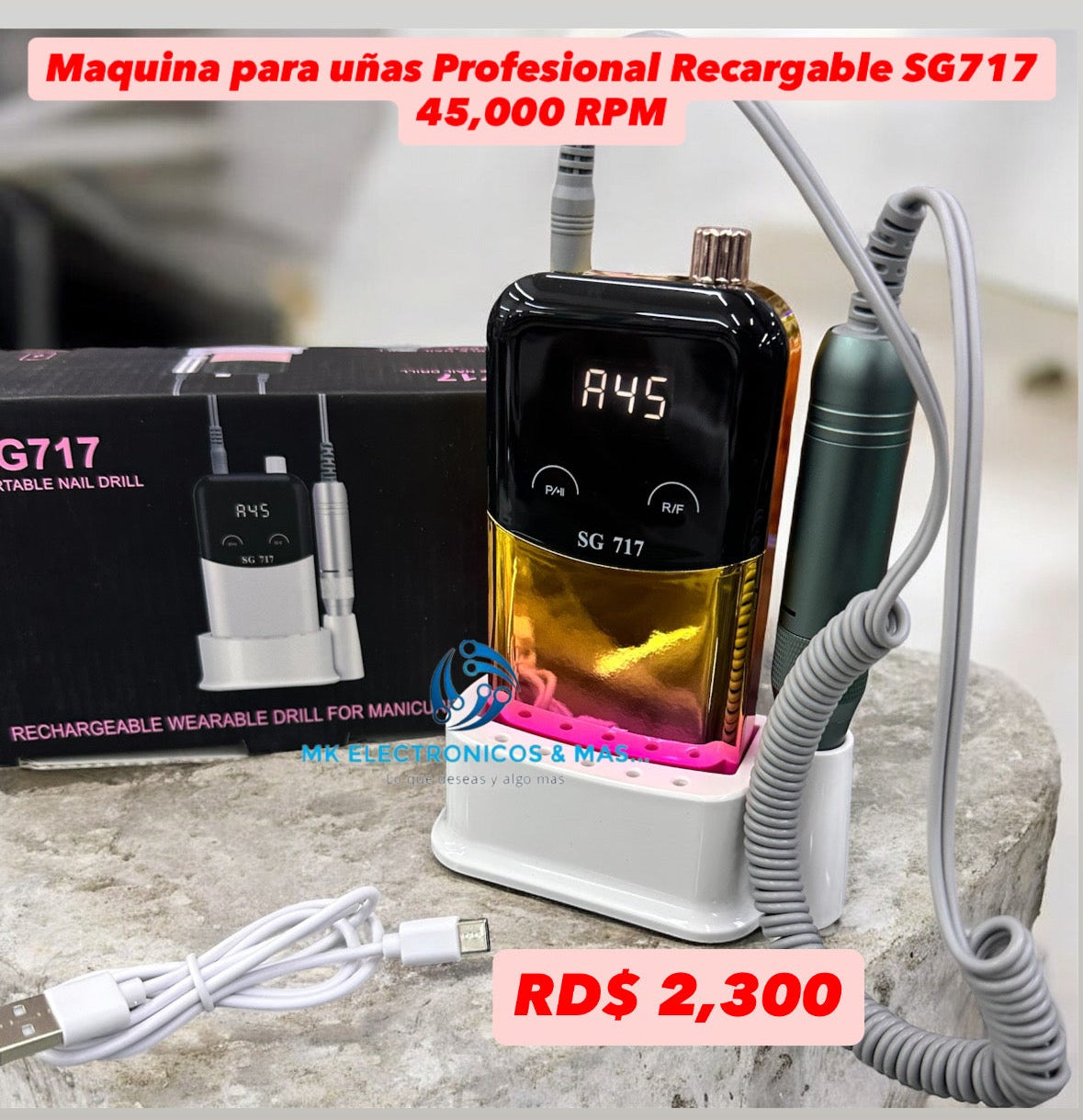 Drill para Uñas Profesional Recargable 45,000 RPM - Modelo SG717