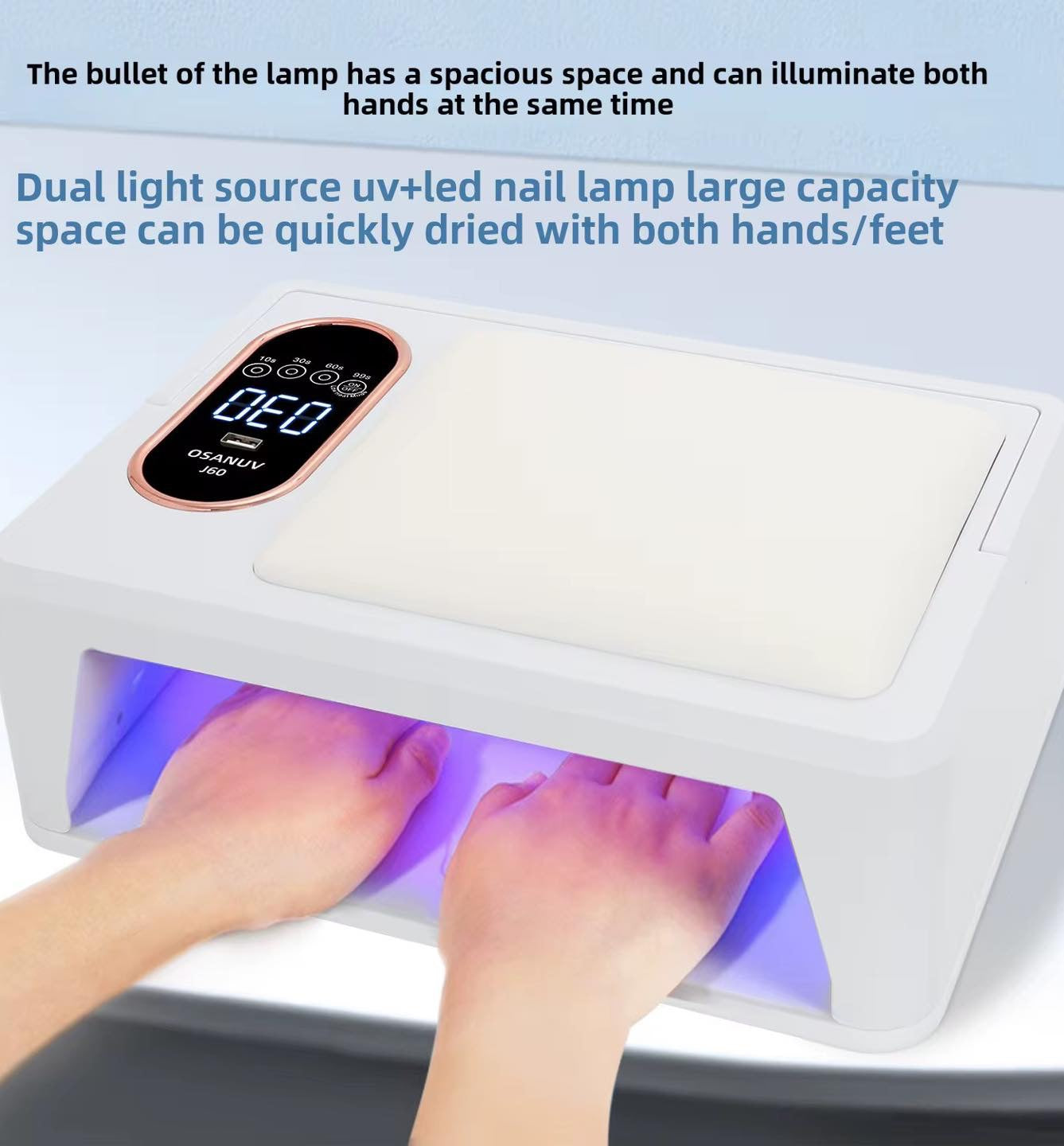 Lampara UV/LED Sun QY6 288 Watts con capacidad para uso en dos manos simultáneamente.