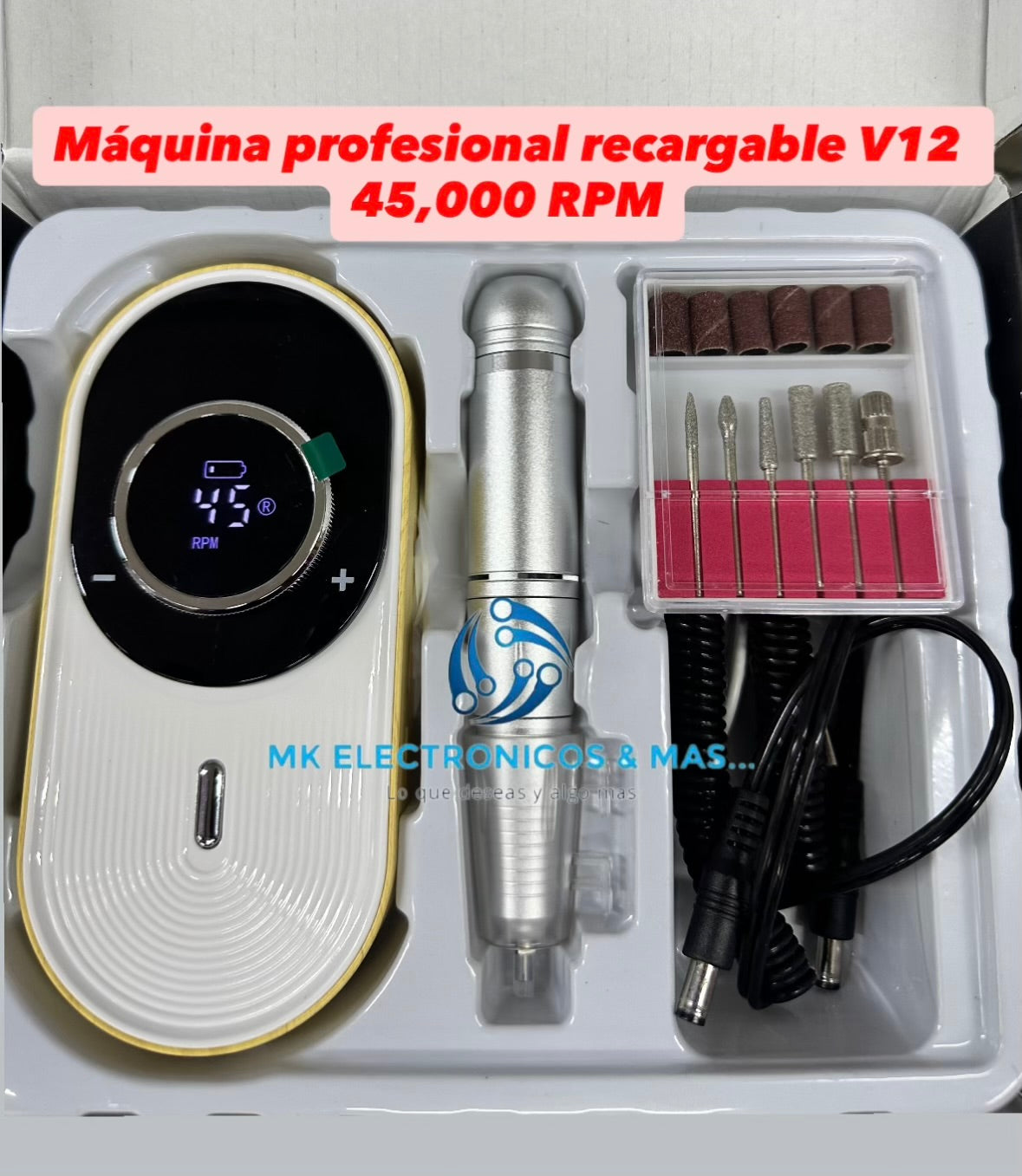 Combo Máquina Profesional Recargable V12 45,000 RPM + Lampara UV/LED Sun S30 Max 168 Watts