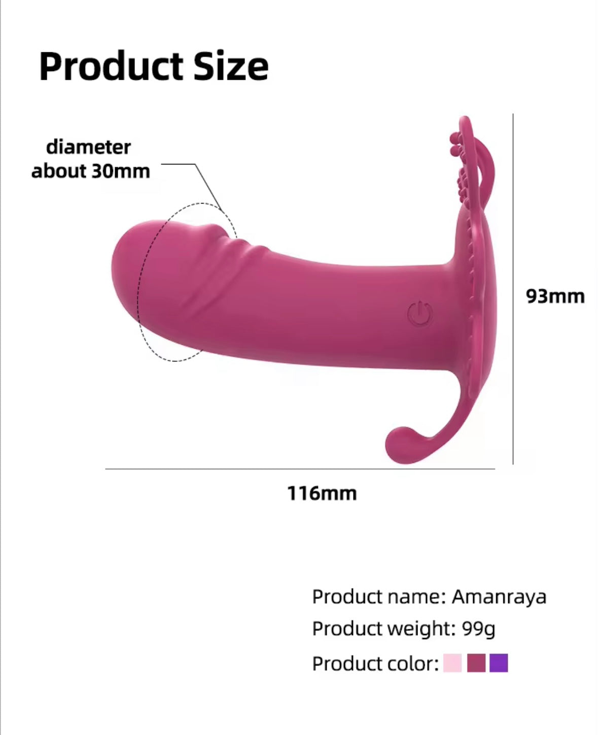 Vibrador Mariposa con control remoto.  10 frecuencias de vibración, a prueba de agua.