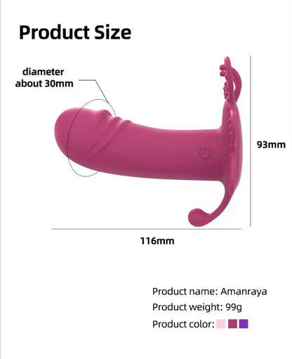 Vibrador Mariposa con control remoto.  10 frecuencias de vibración, a prueba de agua.