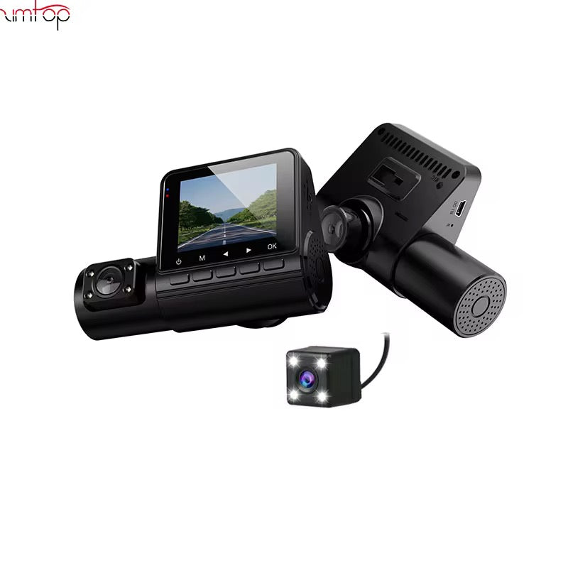 Cámara de seguridad para vehículo, 3 CANALES, DVR para coche, 1080P, cámara interior de tres vías, grabadora de vídeo, registro, Mini videocámara Dashcam