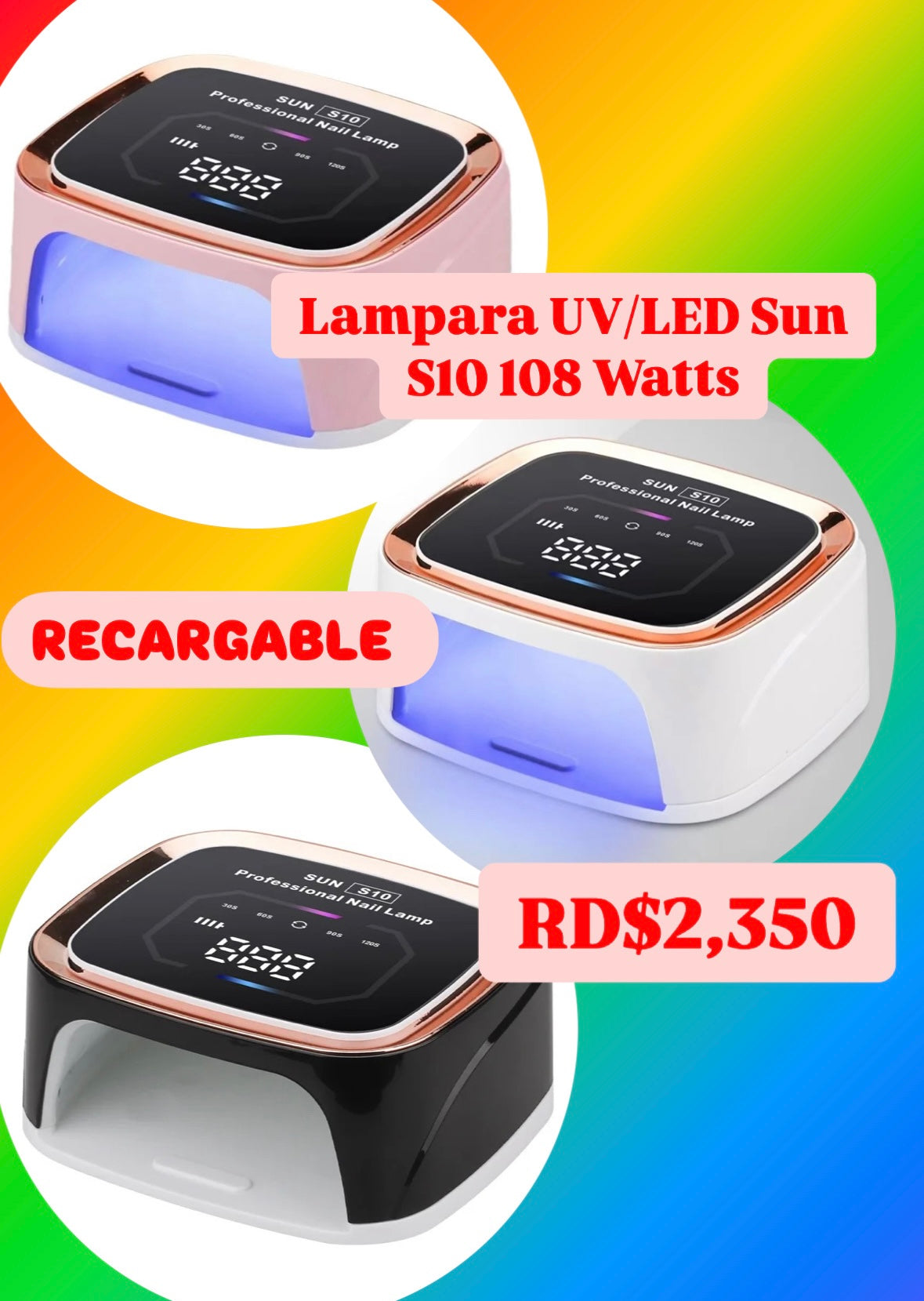 Lampara UV/LED Sun S10 Recargable 108 Watts