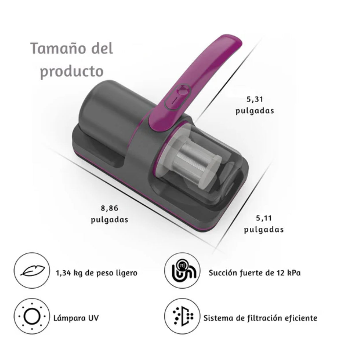 Aspiradora de Mano Inalámbrica con UV anti ácaros y suciedad.