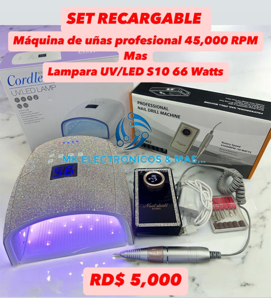 Combo Maquina de uñas profesional recargable y Lampara de Gel Recargable