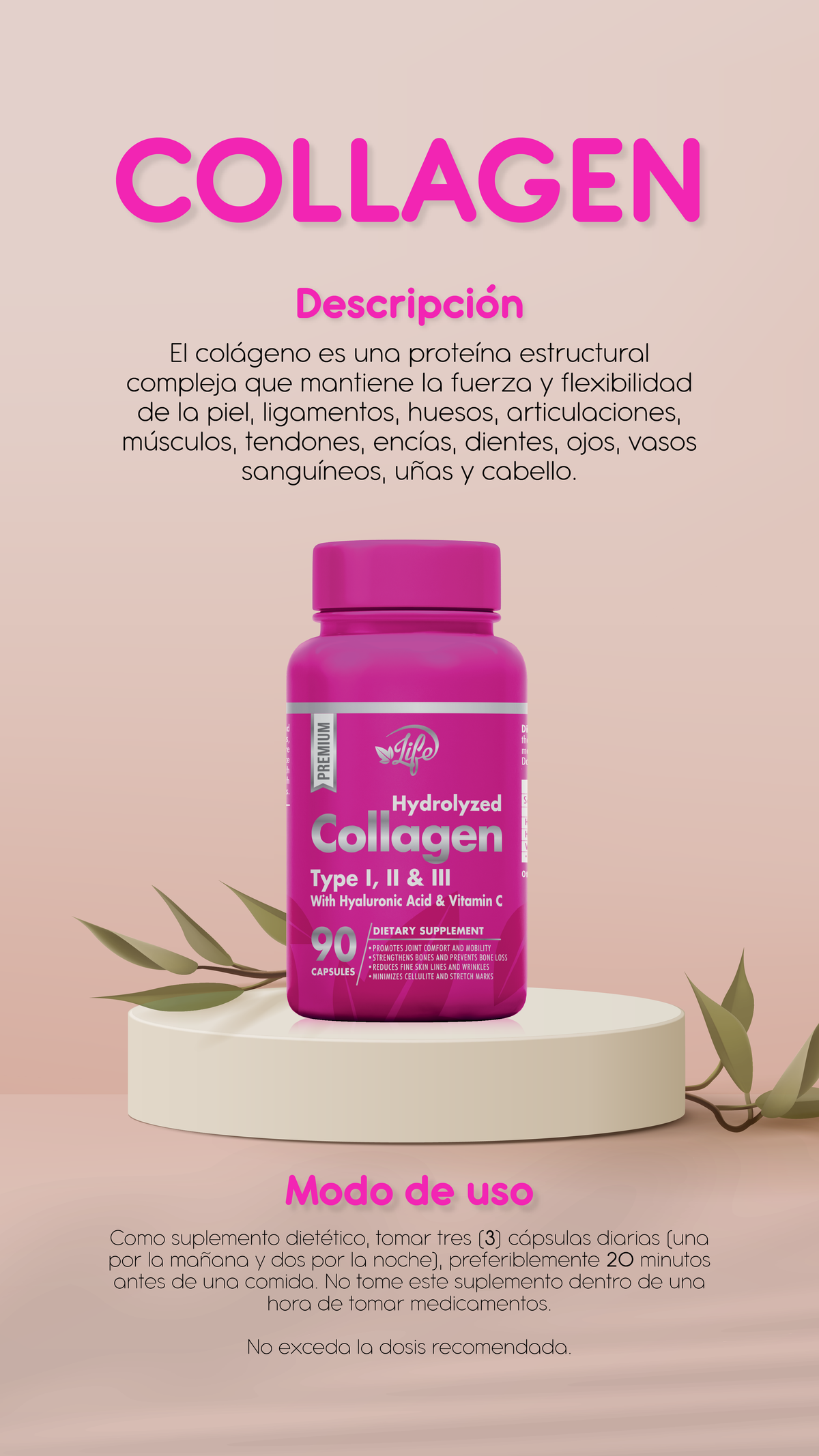 Colágeno Hidrolizado Tipo I, II & III + Vitamina C | Belleza y Bienestar