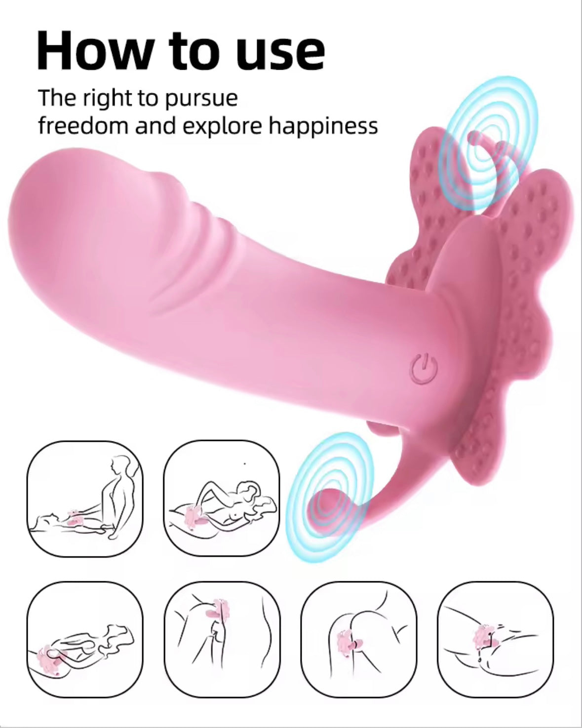 Vibrador Mariposa con control remoto.  10 frecuencias de vibración, a prueba de agua.