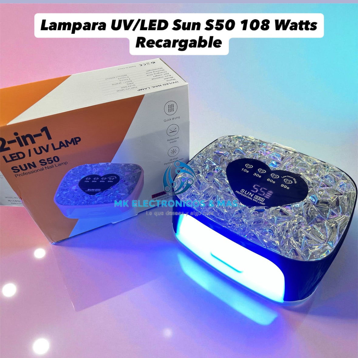 Lampara UV/LED Profesional Sun S50 Max 108 Watts Recargable.