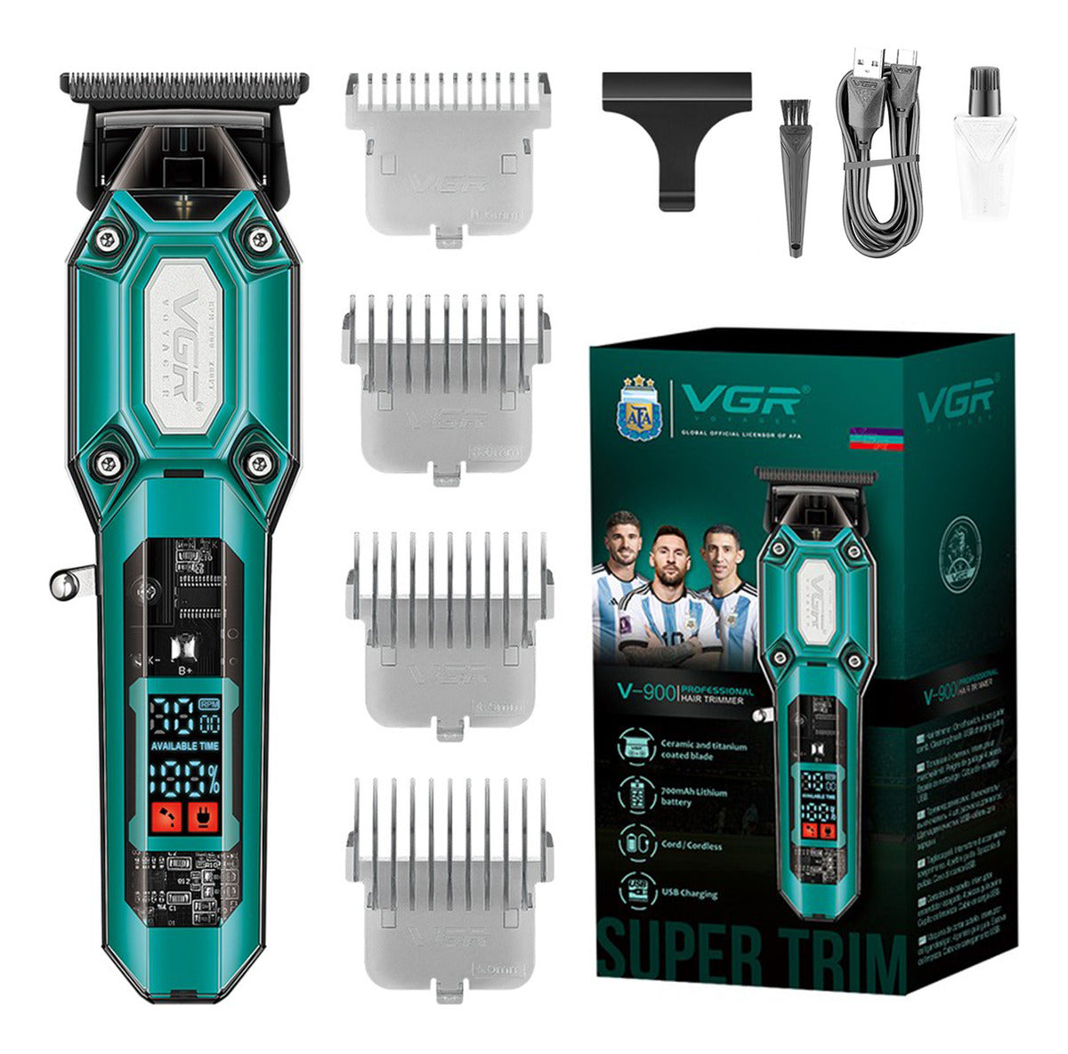 Cortadora de Pelo Profesional VGR V-900 7000RPM | Trimmer Inalámbrico Barbería